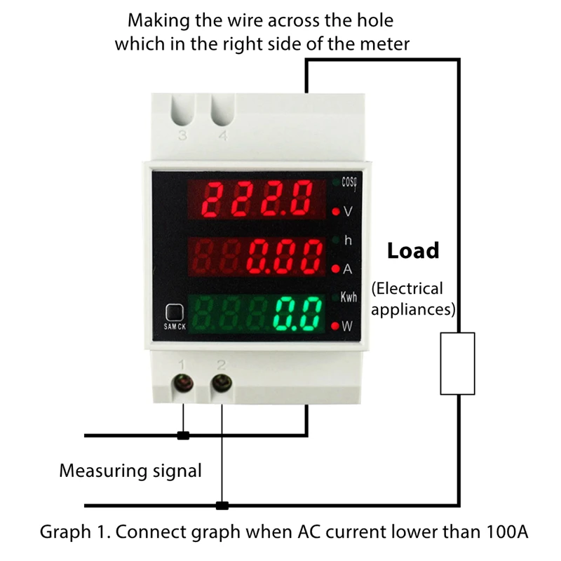 Imagem -04 - Wattmeter do Monitor da C.a. do Ruído-trilho Conduziu o Medidor de Energia Bonde Ativo do Voltímetro do Fator de Potência Amperímetro ac 80300v 250450v 0100.0a