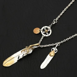Takahashi goros jewelry 925 Sterling Silver Pendant Necklaces Feather Charm Vintage Link Chain For unisex Fine Gift