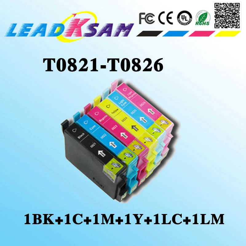 6x replace ink Cartridge T0821 T0822 T0823 T0824 T0825 T0826 Photo T50 R290 R390 RX590 RX610 RX690 TX650 TX700W TX800