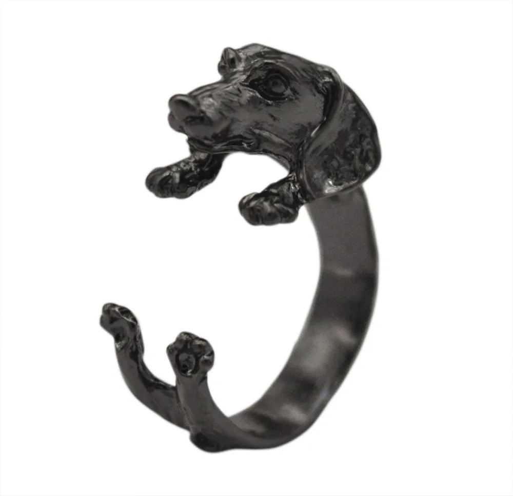 QIAMNI Handmade Dachshund Dog Puppy Animal Rings for Women Girls Pet Lover Gift Boho Chic Hippie Brass Knuckles Rings Jewelry