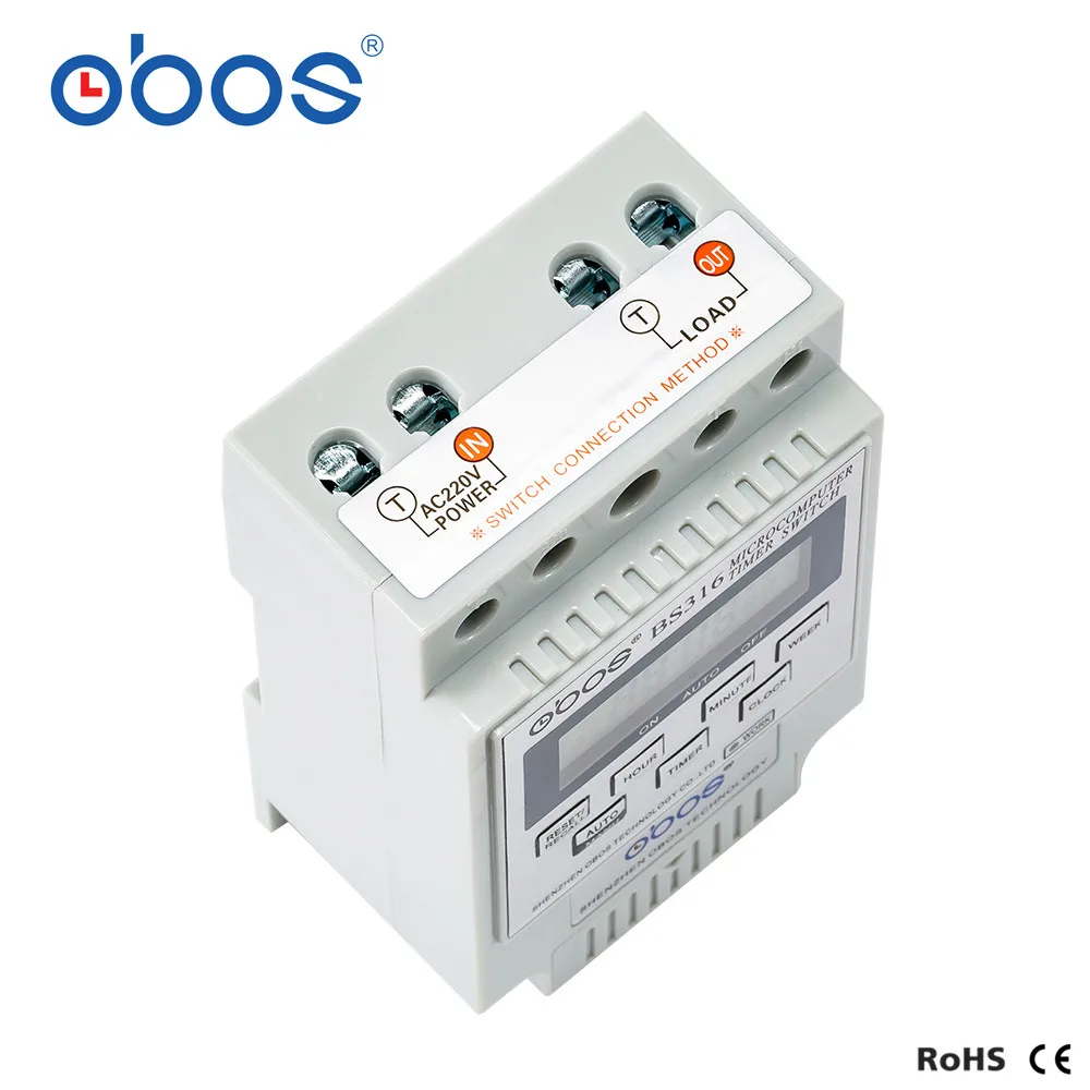 OBOS AC Timer Switch BS316 New KG316T AC 220V 25A Din Rail Digital Timer Switch