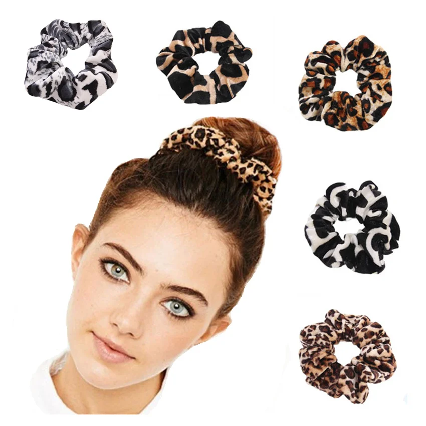 

2024 New Fashion 1PC Leopard Scrunchies Girls Elastic Hair Rope Band Women Scrunchies Velvet Ponytail Holder Hair Accessories