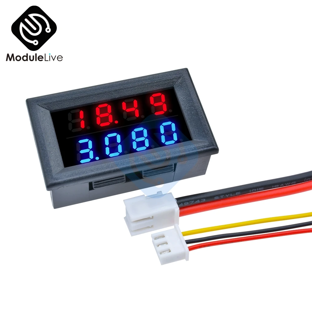 0.28 Inch Digitale Dc Voltmeter Amperemeter 4 Bit 5 Draden Dc 200V 10A Voltage Current Meter Voeding Rood blauw Led Dual Display