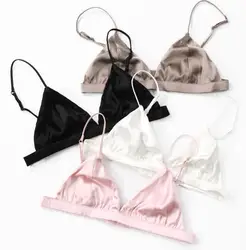 Women's spring summer thin sexy natural silk bras girls underwear wireless satin bras R721