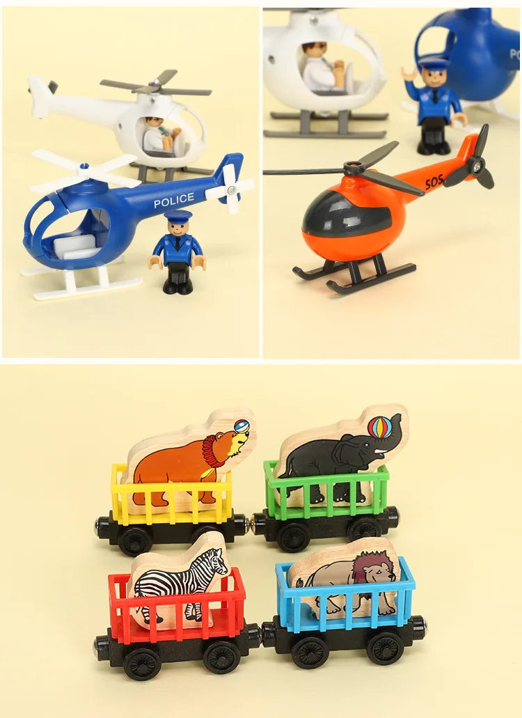 EDWONE Wood Magnetic Train Plane Wood Helicopter Chrismas Car Accessories Toy For Kids Fit Wood thoma s Biro Tracks Gifts