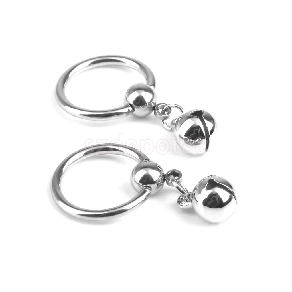 1 Pair 14G Stainless Steel Bell Charm Pendant Nipple Ring Body Piercing