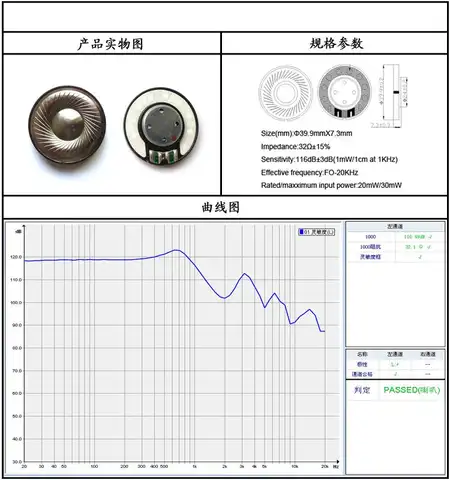 40mm 스피커 유닛 티타늄 필름 드라이버 베이스 유닛 32ohms