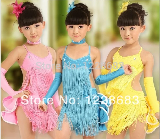 New 2020 Girls Kids Children Rhinestone Fringe Cocktail Salsa Samba Tango Ballroom Latina Costume Skirts Latin Dance Dress