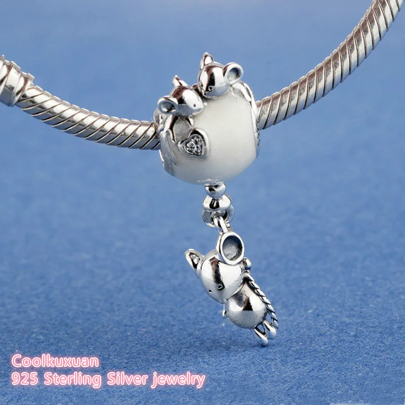 

Mother's Day 925 Sterling Silver Mouse & Balloon Dangle Charm, Pearlescent Enamel Beads Fit Original Pandora Charms Bracelet