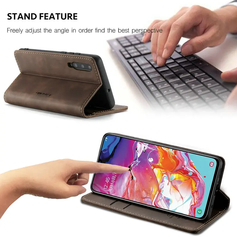 CaseMe Magnetic Phone Case For Samsung Galaxy A70 Retro Flip Wallet Leather Case For Samsung A70 Cover Luxury 360 Full Protect