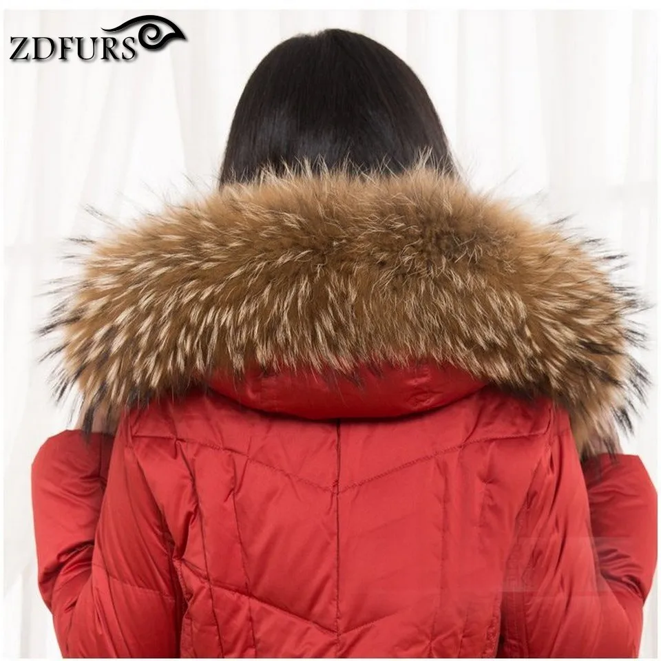 ZDFURS * Luxury Real Raccoon Fur Scarf Women 100% Natural Raccoon Fur Collar Winter Warm Fur Collar Scarves