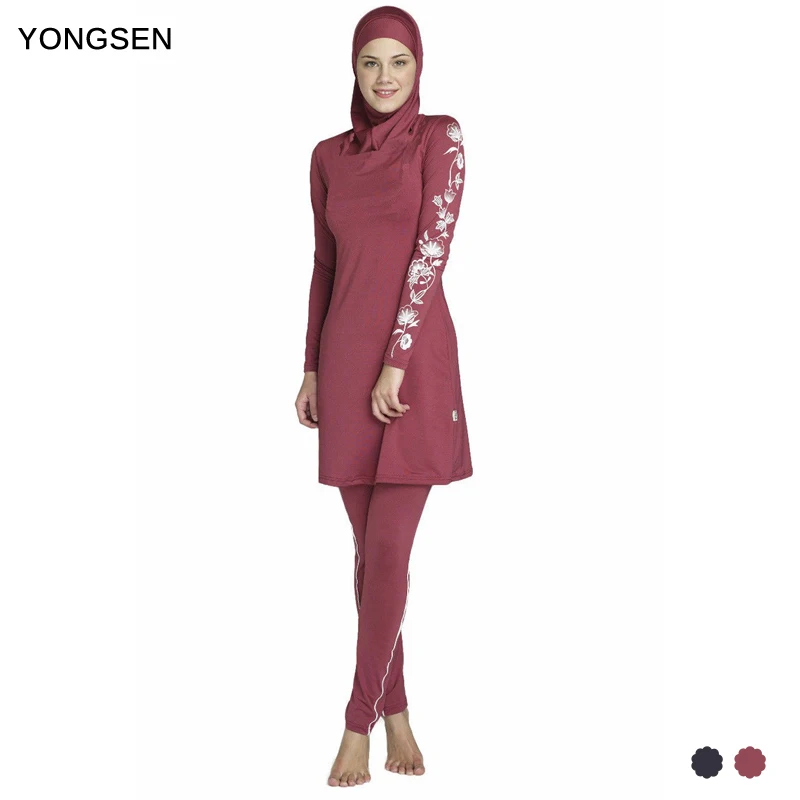 

YONGSEN 2022 Women Plus Size Printed Floral Muslim Swimwear Hijab Muslimah Islamic Swimsuit Swim Surf Wear Sport Burkinis