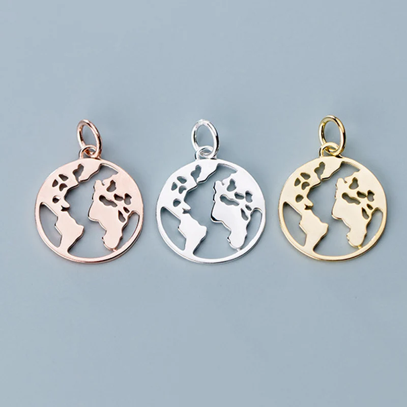 925 Sterling Silver Abstract World Map Round Charms 14.5mm Fashion Design S925 Silver Colorful Pendants DIY Jewelry Making Gift