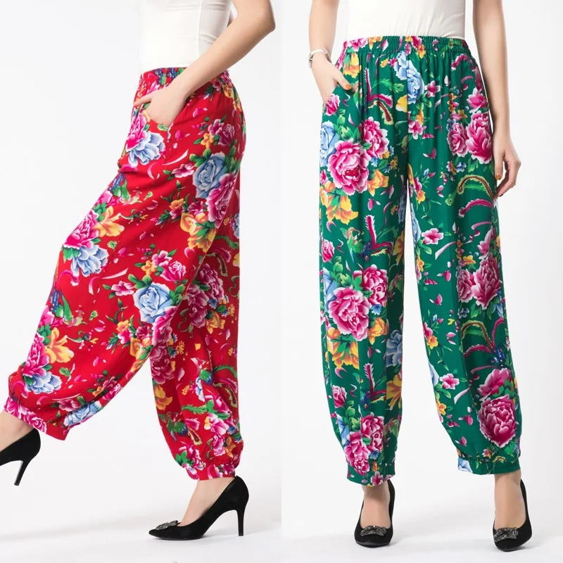 Cotton Silk Square dancing pants large yards wide leg pants in the elderly high waist casual pants. Trousers for women TB81