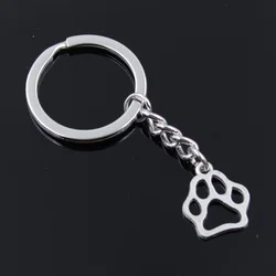 New Fashion Men 30mm Keychain DIY Metal Holder Chain Vintage Dog Bear Paw 19x17mm Silver Color Pendant Gift
