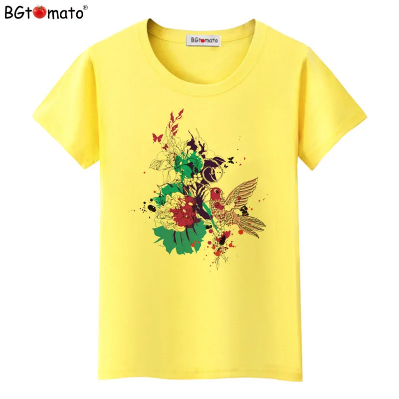 

BGtomato New design Blue flower purple birds T-shirt women Hot sale Beautiful Tshirt Brand good quality harajuku tops tees