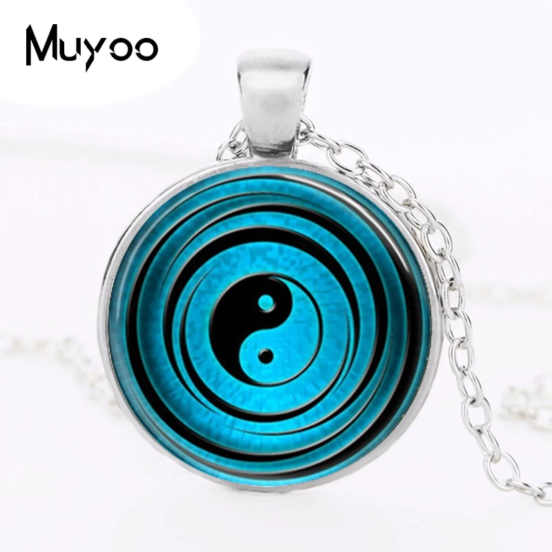 hot sale yin yang necklace tai ji shape black and white glass dome photo pendent chinese Taoism sign ancient Eight Diagrams HZ1