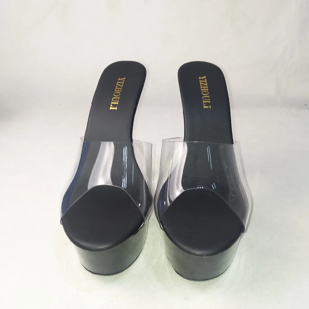 Custom large size transparent upper 15cm sexy high heels painted soles 6in thick high heel party slippers