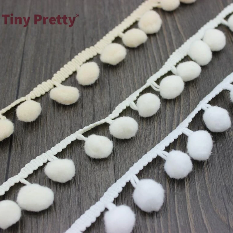 18 Yards 10-15mm Pompom Ball Fringe Trims WHITE, IVORY, CREAM, BLACK Pom Pom Ball Fringe for Needle Sewing Project, DIY Crafts