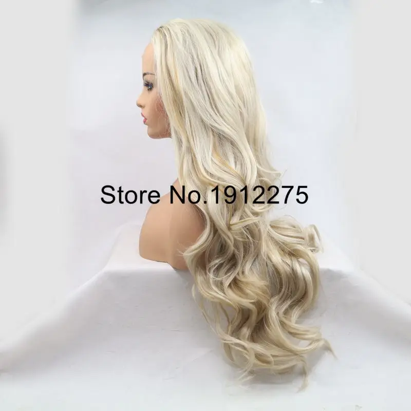 Sylvia-Perruque Lace Front Wig Synthétique pour Femme, Cheveux Longs Naturels, Blond Mixte, Partie Libre, Vague, Degré de Chaleur, Document