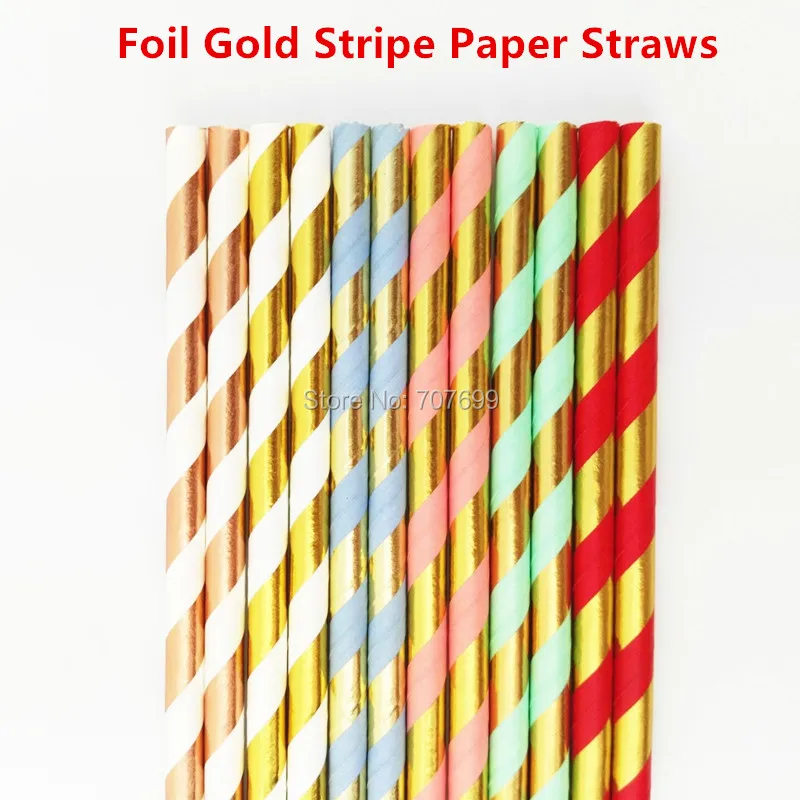 

Free DHL Shipping Paper Straws Drinking Paper Straws Foil Gold Stripe Paper Straws For Christmas Rose Gold Stripe Straws 1000pcs