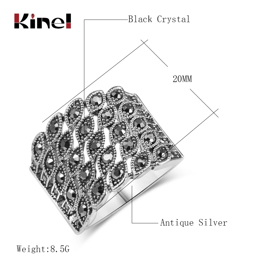 Kinel Hot Bright Black Crystal Ring For Women Fashion Antique Silver Color Charm Little Eye Punk Rings Vintage Jewelry 2018 New