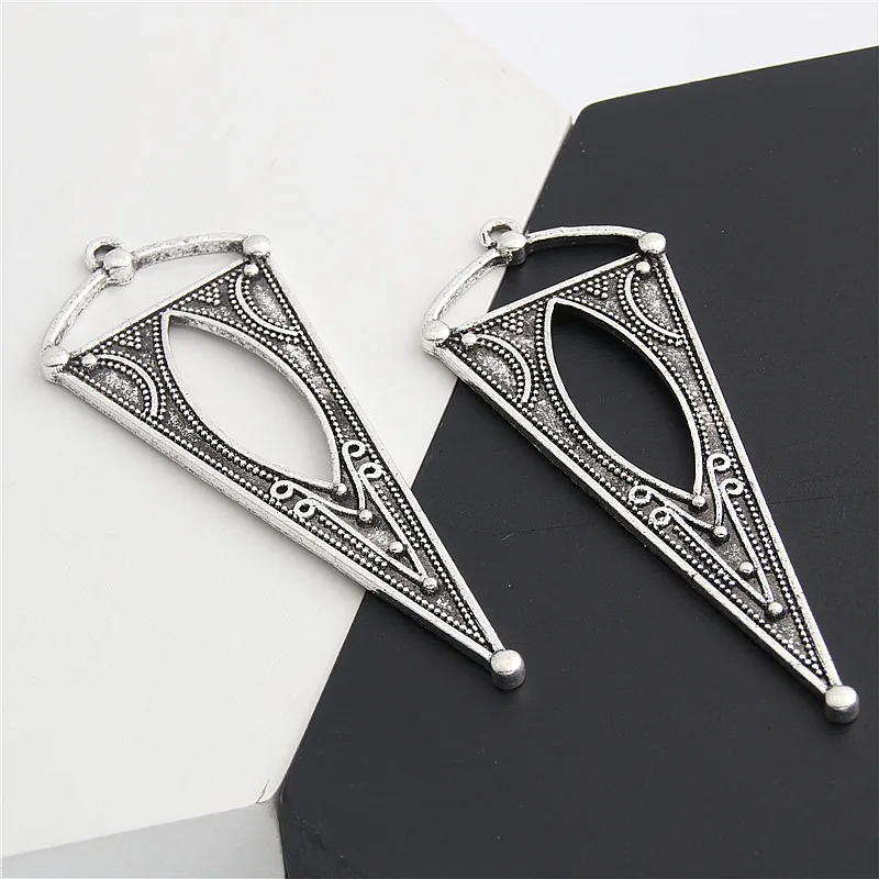 5pcs  Silver Color Large Inverted triangle Earing Charms With Hole Pendant Trendy Jewelry Finding Accessories 68x25.5mm A3016