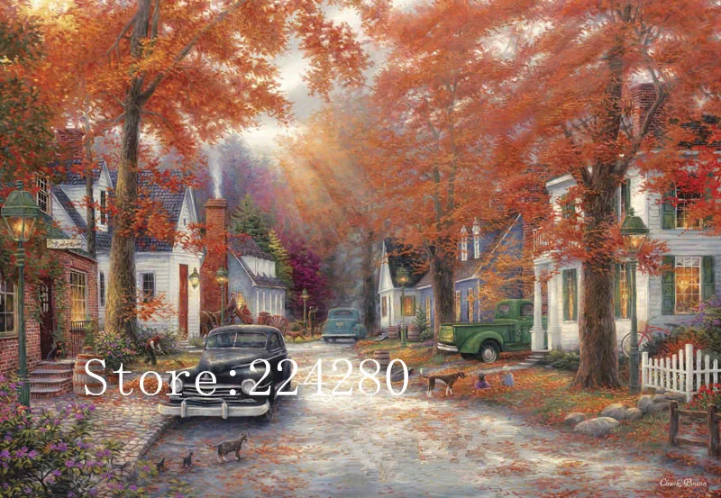 

Autumn Road Town Scenery Abstract art Needlework 16CT 14CT Canvas Unprinted Handmade Embroidery Cross Stitch Kits DIY Home Decor