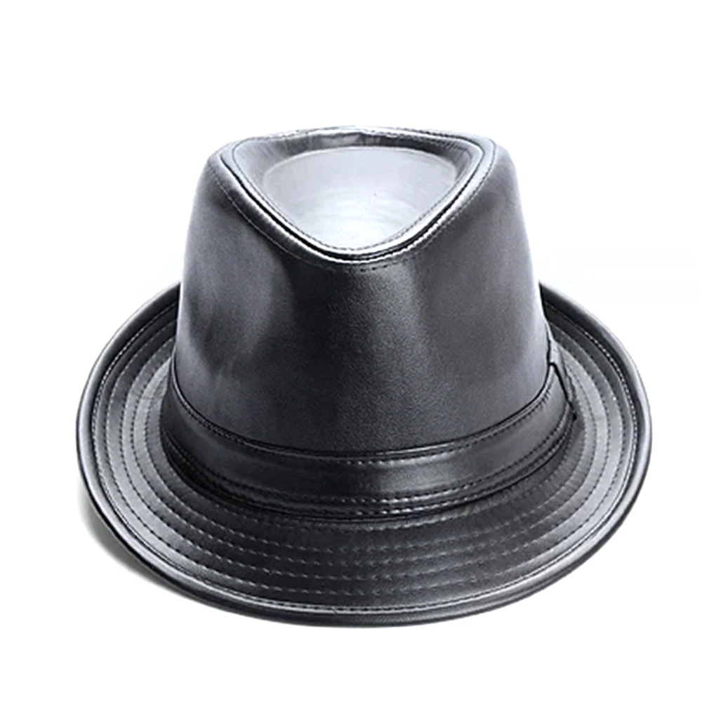 British Style Short Brim Jazz Caps Hats Fashion artificial leather Top hat Fedoras Trilby Hat solid panama formal cap Gorra