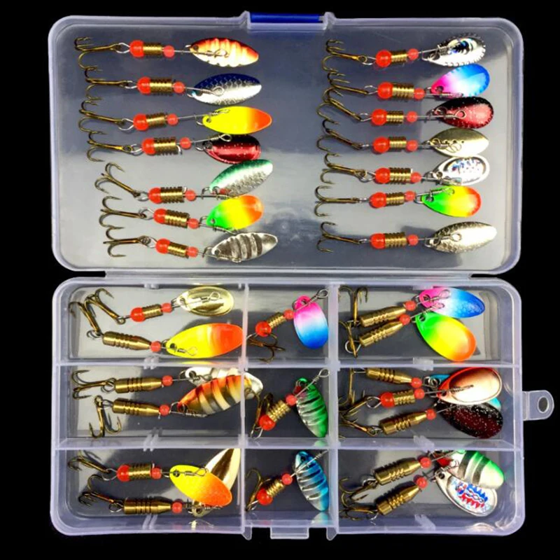 OUTKIT 10/30pcs Artificial Trout Spoon Fishing Lures Spinner Baits Box Bass Tackles Set Assorted Carp Fishing Lure Baits Peche