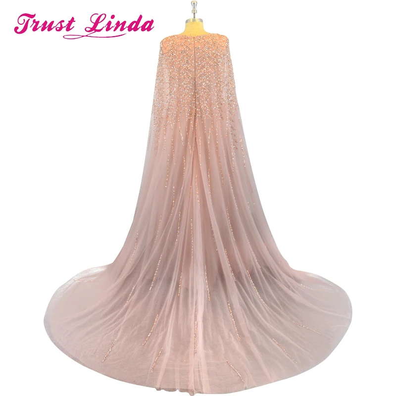 Fashion Muslim Collection 2022 Sleeveless Handmade Crystal Custom A-Line Cape Long Party Ball Dresses Can Be Customized