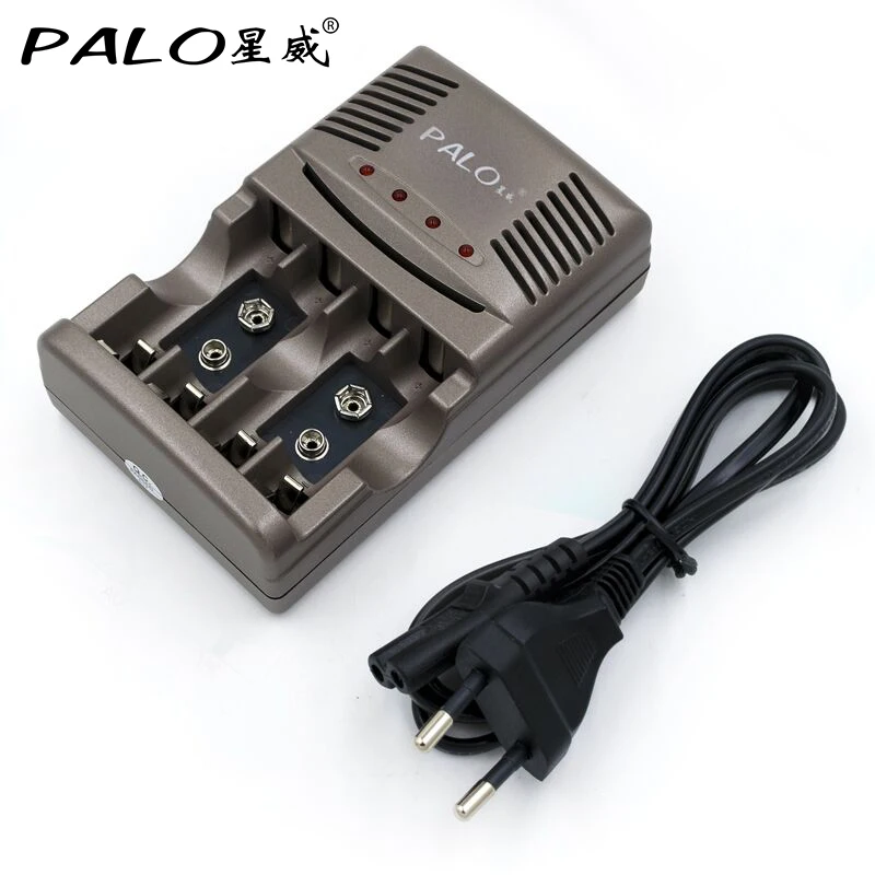 PALO 4 Slots LED Light Battery Charger For NiCd NiMH AA AAA 6F22 9V 1.2V Rechargeable Batteries + 8Pcs 1.2V 1100mAh AAA Battery