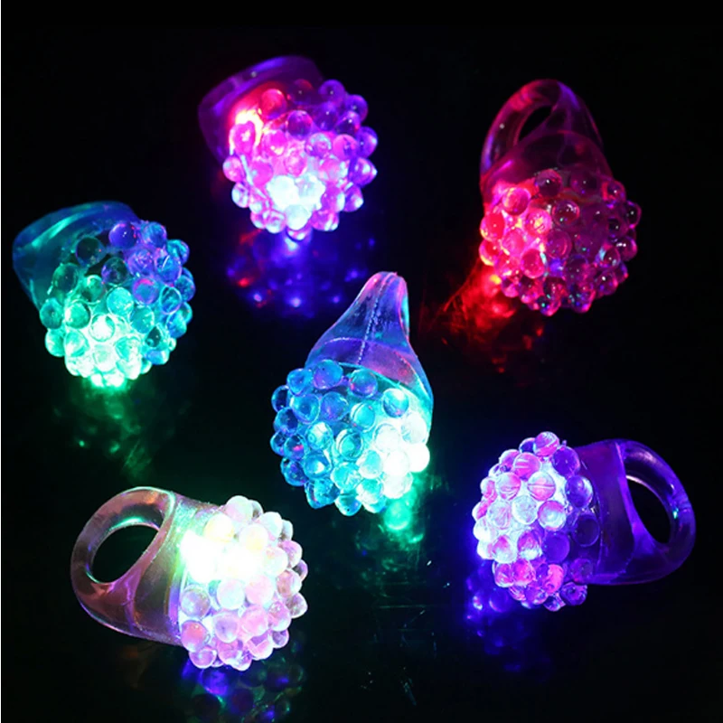 12pcs/lot LED Light Strawberry Flashing Finger Ring luminous Elastic Silicone Rings Wedding Party Decor Jewelry Accessories