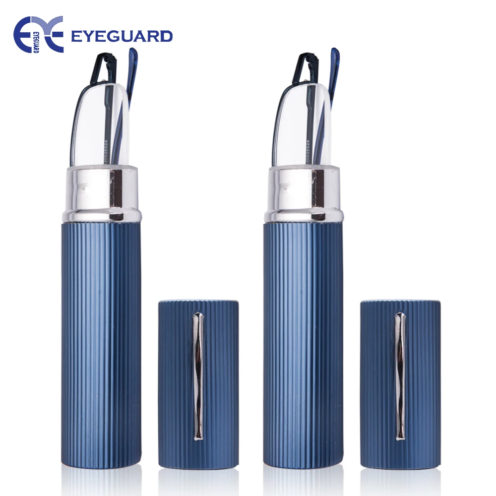 EYEGUARD Pen Reading Glasses Metal Frame & Tube Case mini size Slim Readers unisex Blue 2 Pairs