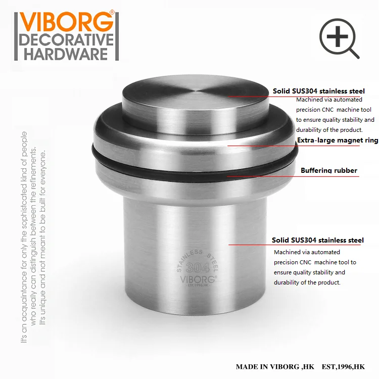 VIBORG Solid SUS304 Stainless Steel Casting Heavy duty Floor mounted Magnetic Magnet Door Stopper Door Stops Doorstop,RS-07B