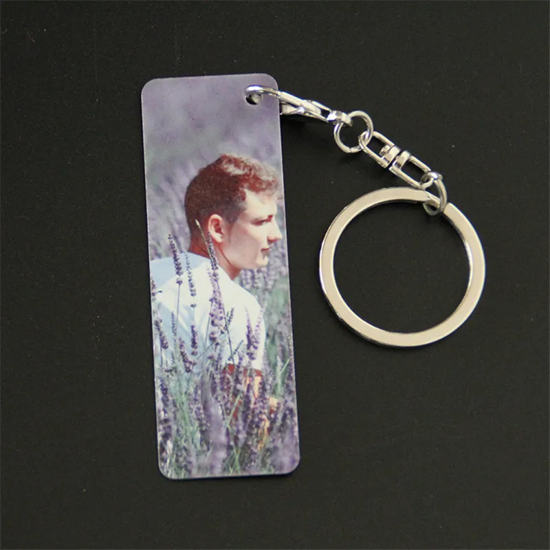 sublimation aluminum rectangle blank keychains hot transfer printing key ring material two sides can  printed 15pieces/lot