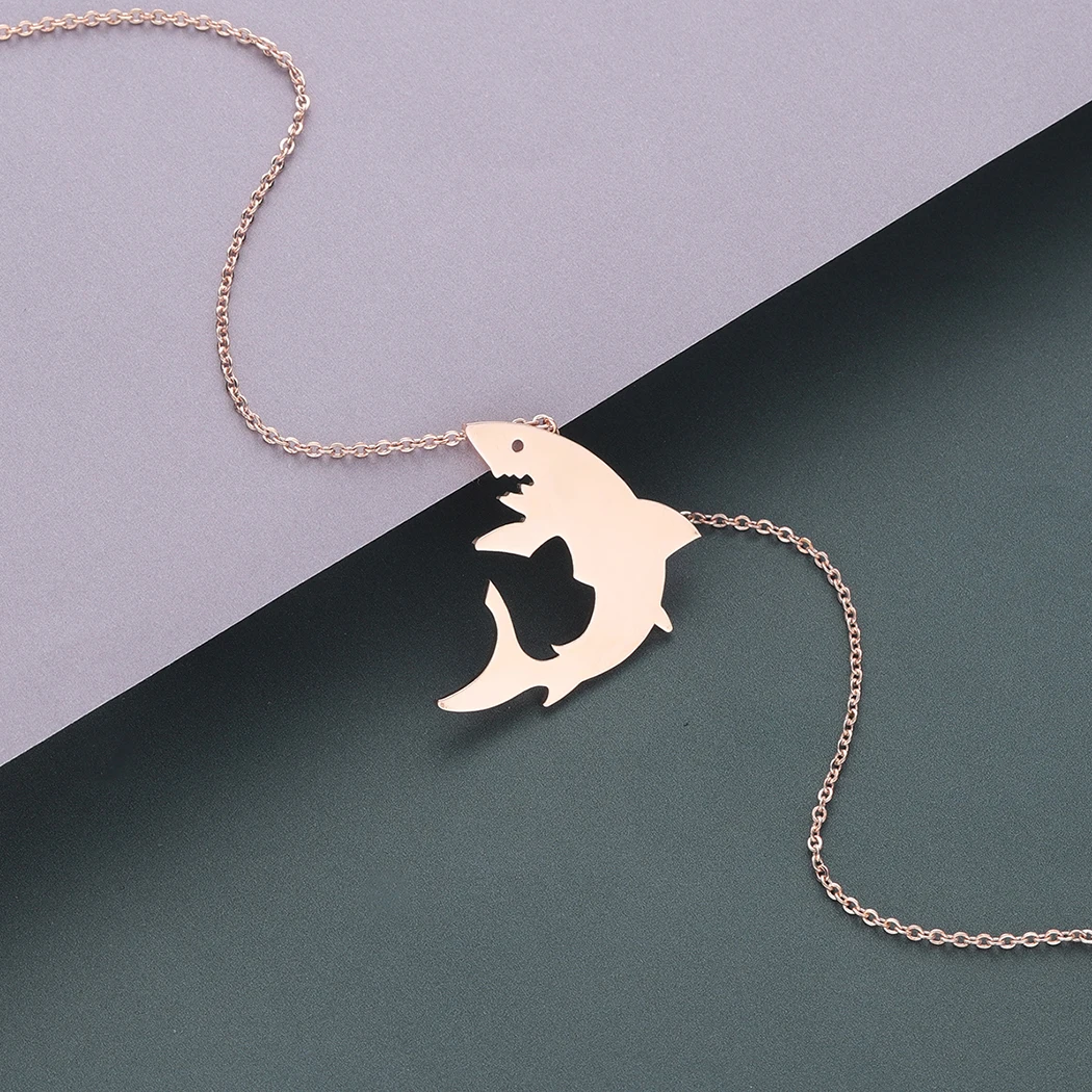Todorova Stainless Steel Cute Great White Shark Silhouette Pendant Necklace Women Ocean Animal Necklace Men Jewelry