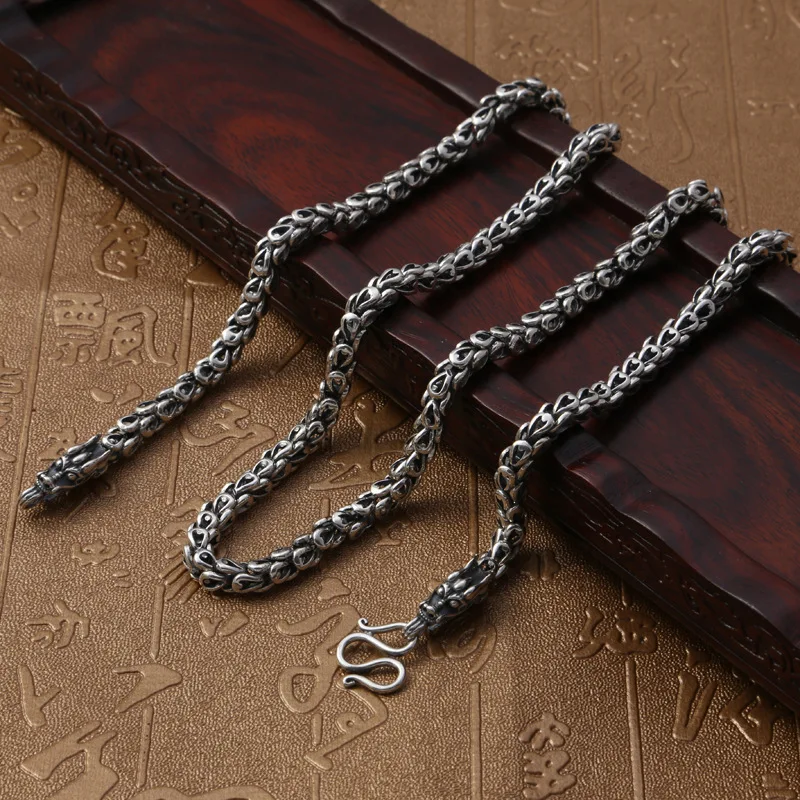 

Manufacturers Wholesale S925 Sterling Silver Jewelry Retro Thai Silver Fashion Domineering Dragon Scale Men's Necklace