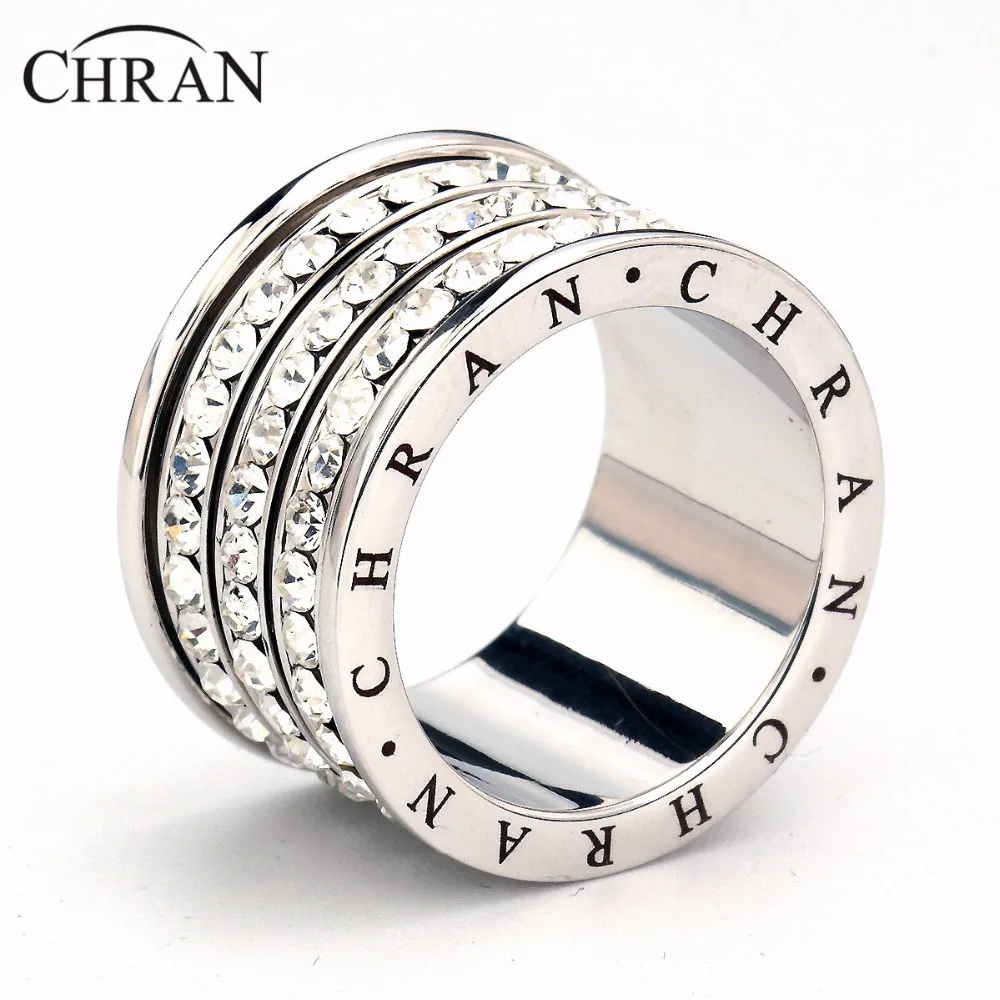 CHRAN Luxury Crystal Wedding Band Jewelry Exquisite Gifts Promotion Elegant Silver Plated 3 Rows Engagement Rings for Women