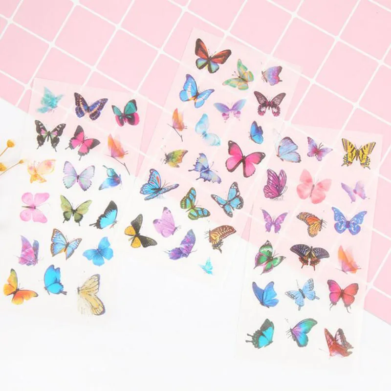 6 Pieces/bag. Personality Creative Butterfly Transparent Sticker Student Stationery Diy Outdoor Decor Sticker Scrapbook Gift