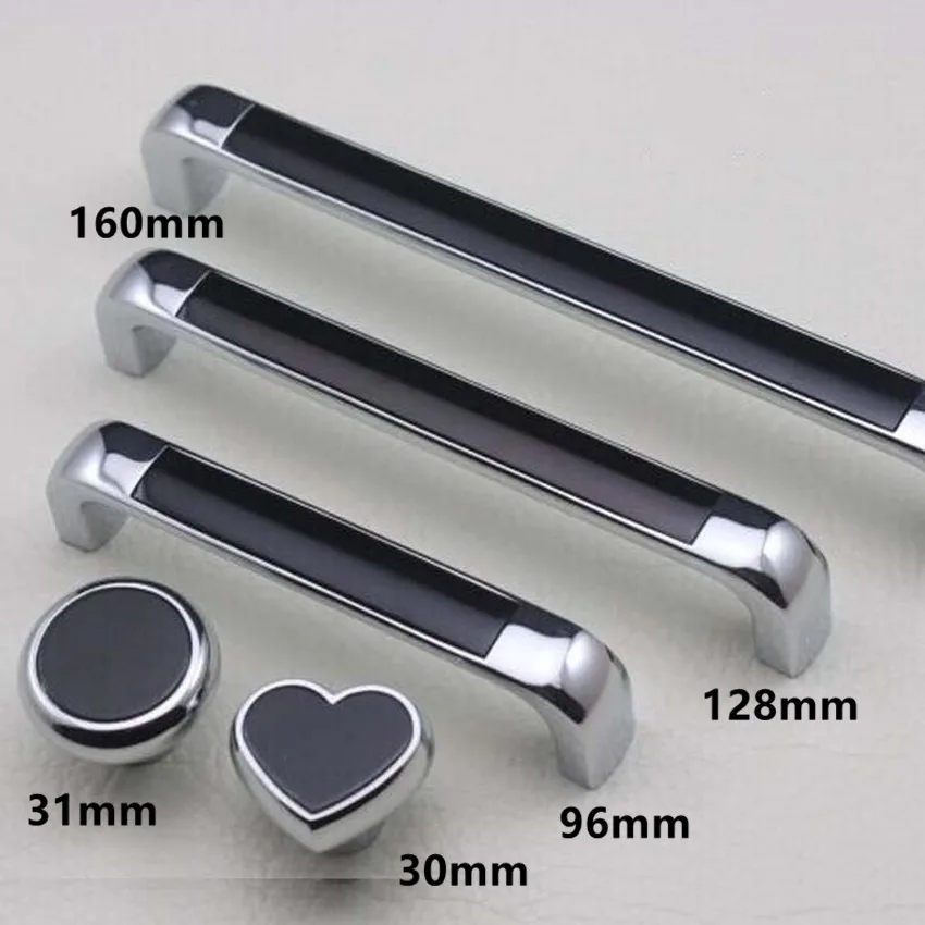 

96mm 128mm 160mm modern simple silver black furniture handles black drawer cabinet knob pull chrome dresser wardrobe door handle