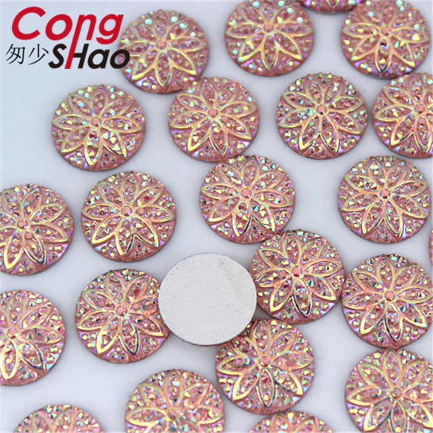 Cong Shao 100Pcs 12/16mm AB Colorful flatback stones and crystals Resin Round Rhinestone trim DIY Wedding Dress Button  CS675