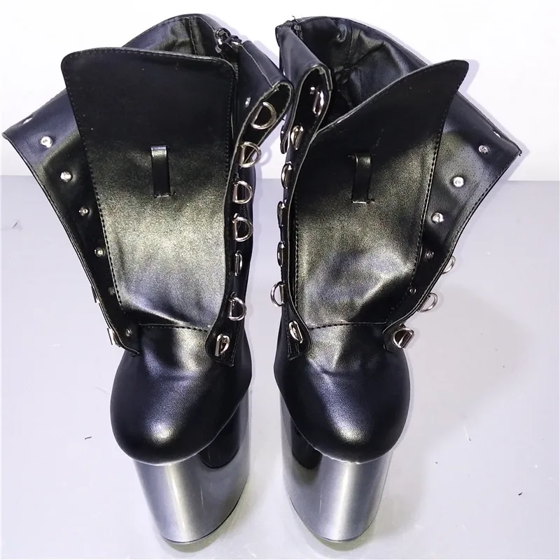 New super high heels in 17-18-20 cm tall, low-tube boots on belt buckle faux leather, banquet dancing shoes