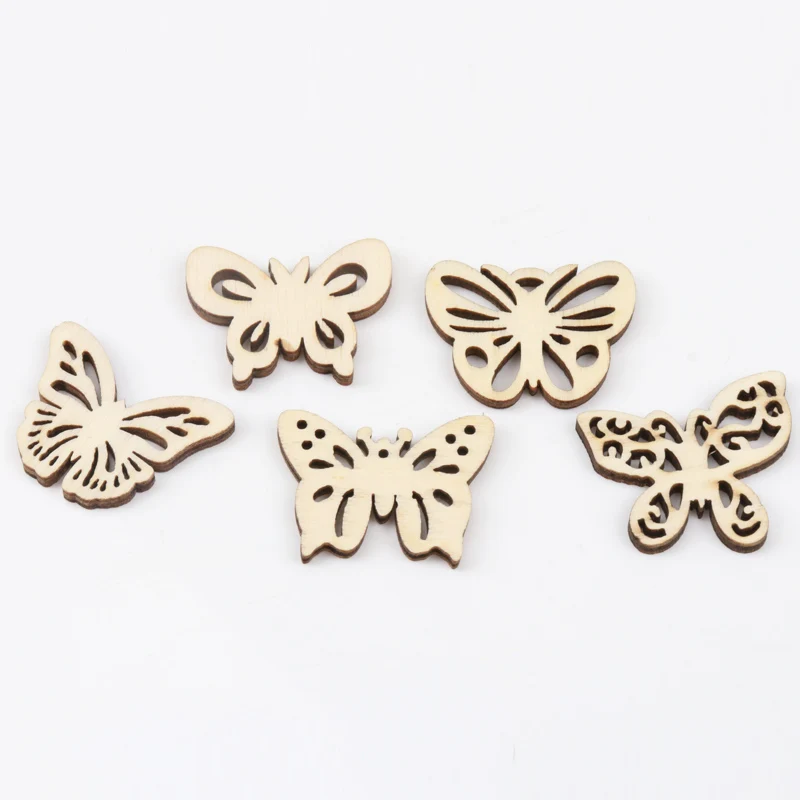 Natual Butterfly Pattern Wooden Scrapbooking Art Collection Craft for Handmade Accessory Sewing Home Decoration 30mm 20pcs MZ168