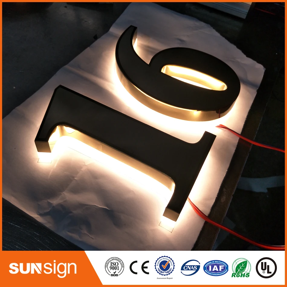 Logotipo retroiluminado de sinal 3d h, 35cm, alto brilho, à prova d'água, 304 #, aço inoxidável, led, logotipo