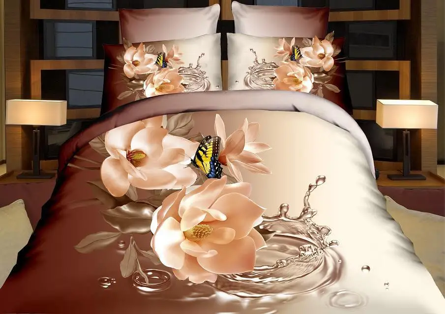 Home Textile Bedding Set 3D flowers Roses lilacs Pastoral style 4pcs Duvet Cover Sets Soft Polyester Bed Linen Flat Bed Sheet