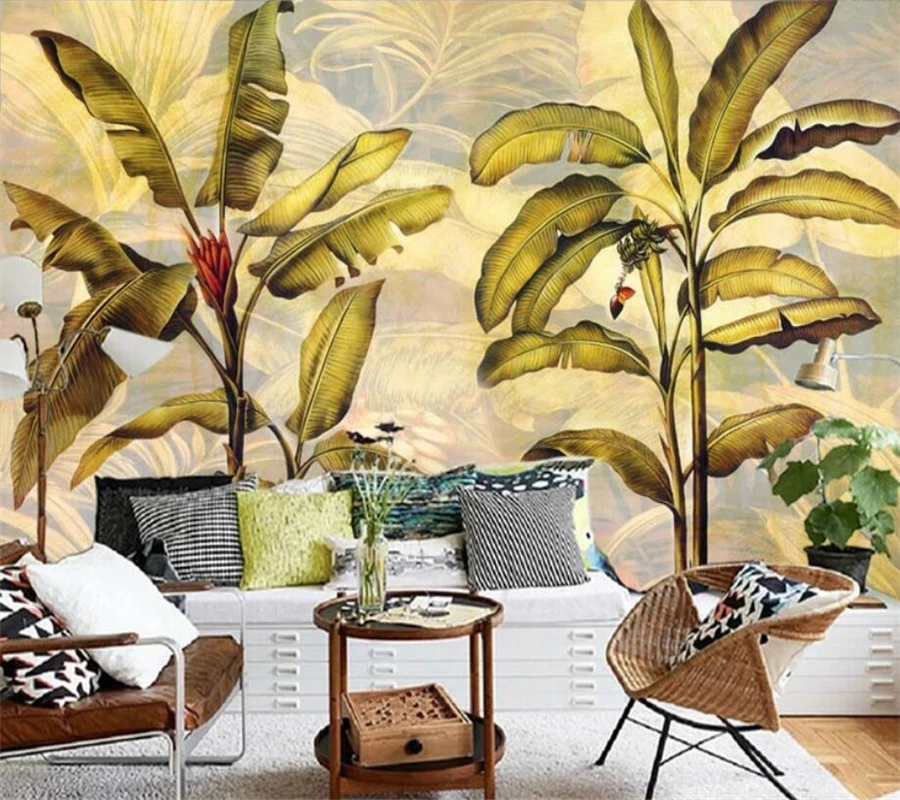 wellyu Custom wallpaper 3d обои Southeast Asian style banana leaf TV background decorative painting papel de parede 3d wallpaper