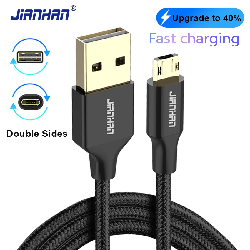 Reversible Micro USB Cable Braided Data Charger Cable Double Side Micro USB Fast Charging for Xiaomi Sony Samsung Galaxy S6 S7