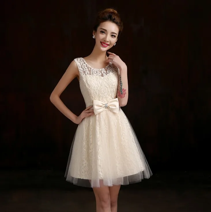 Bride Dress Bridesmaid  Dress 2021 New Fashion Short Design Bow Lace Up Prom Dresses Four styles Red Champagne Free Shipping image 4
