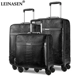 Crocodile Grain retro Suitcases Rolling Luggage Set 24 '' Business PU Leather Trolley Luggage 16/20 inch Password Suitcase Black